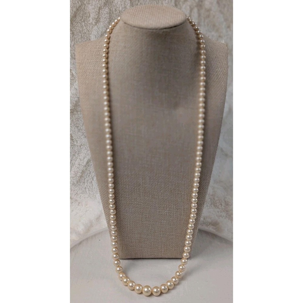 Vintage Graduated Cream Pearl Necklace Long Strand Classic Elegant Statement